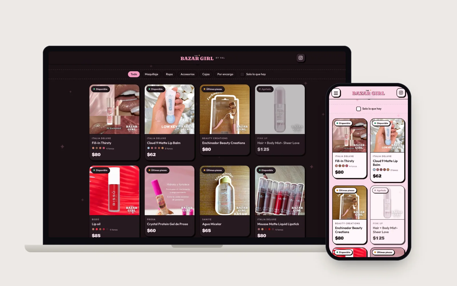 The Bazar Girl en laptop y teléfono